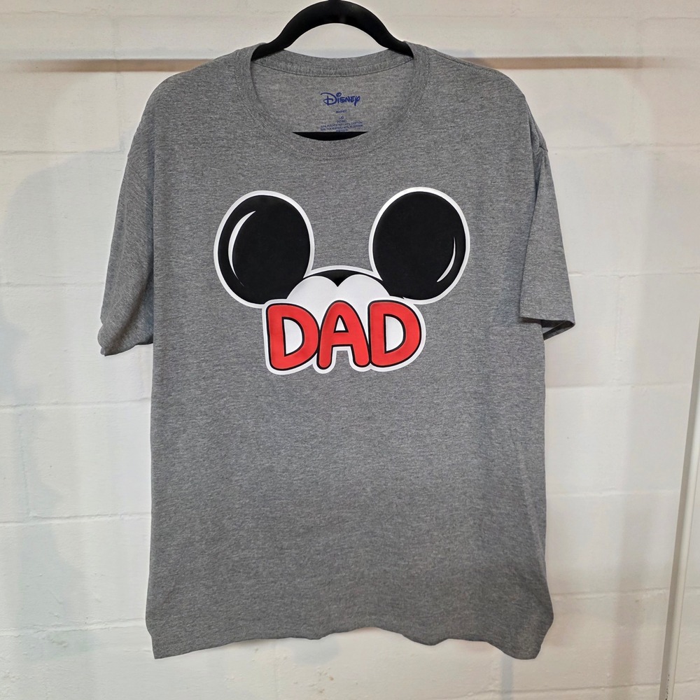 Disney Mickey Mouse 'Dad' Graphic Tee Mens Large‎ Gray Heather Short Sleeve